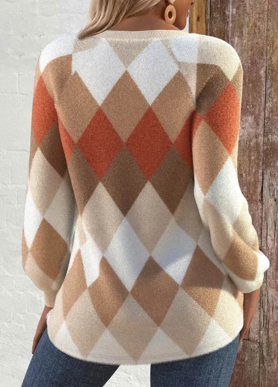 サイン | ボタンディテール付きのチェック柄ニット