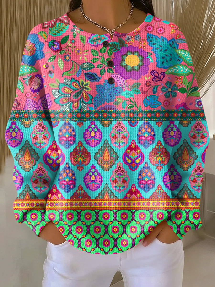 Sign | エスニック風花柄ストライプのセーター